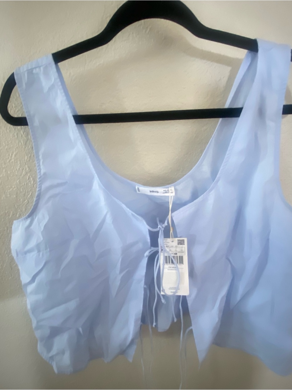 Mango Pale Blue Lightweight Tie front tank top  NWT